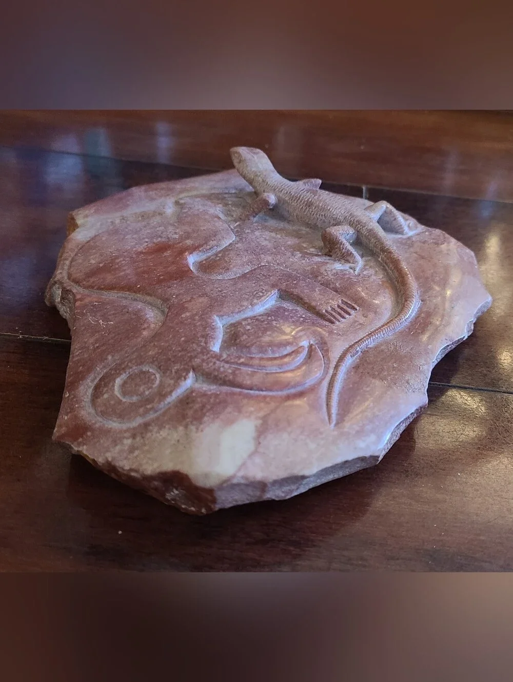 Polished 3D Hand Carved Stone Relief - Peruvian Nazca Monkey & Lizard 6